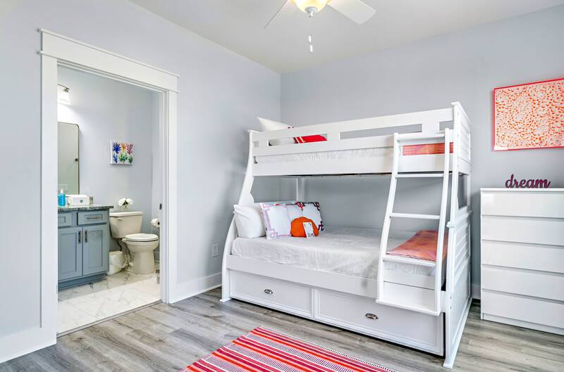 Bunk room with a twin-over-full bunk and trundle